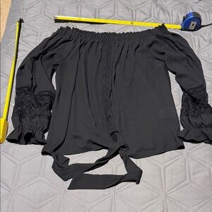 INC Black Off-Shoulder Blouse with Lace Details